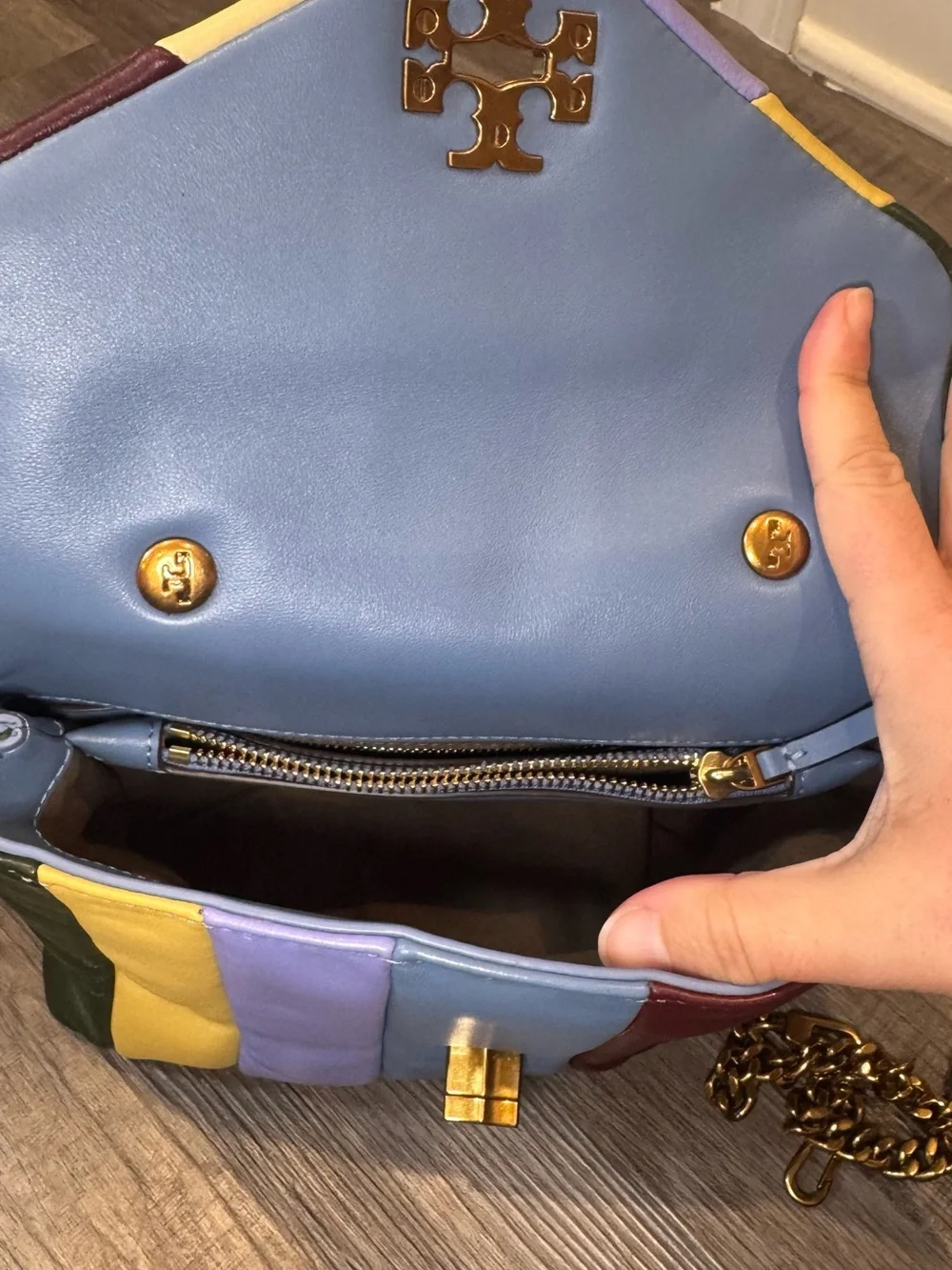 Tory Burch Kira Small Top Handle Quilted Logo Multi Leather Satchel Handbag